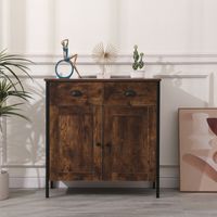 Retro Industrial Style Living Room Storage Cupboard with 2 Doors and 2 Drawers,Burning Wood Colour,79x35x81cm(WxDxH)