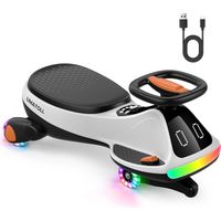 Voiture électrique enfants - électrique oscillante pour avec pédale, écran, batterie rechargeable, lumières LED, Bluetooth, roues lumineuses, anti-roulis, 2 vitesses – Charge max 68 kg - Noir & blanc