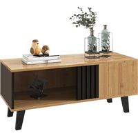 Mesa de Centro con 3 Compartimentos de Almacenaje, Diseño Madera Natural y Negro, en Vidrio y Tablero de Partículas, 100×60×45 cm