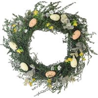 Osterkranz, Girlande, bunte Eier, Blumen als Gastgeschenk für Partys und Feste