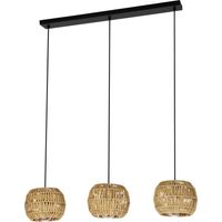 Lampadario Rustico Country Sheldon Acciaio Nero Legno Effetto Legno 3 Luci E27