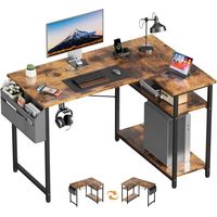 EcoFurnix Escritorio de Esquina Reversible, 110 x 80 cm Pequeño Escritorio Gaming en L con Estantes de Almacenamiento, Mesa de Ordenador Marrón