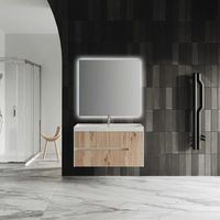 Meuble De Salle De Bain Suspendu 100Cm Chêne Doré Sans Miroir Cortina