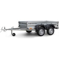 Monmobilierdesign – Remorque double essieu en acier 235 cm – Ridelles avant/arrière ouvrantes – Châssis galvanisé – PTAC 500 kg – Bâche haute en option