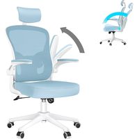 Office Chair - bigzzia Ergonomic Desk Chair with Adjustable Headrest Lumbar Support - Padded Flip-up Armrests - Comfy Mesh Office Desk Chair High Back Task Chair - Swivel Computer Chair - Blue
