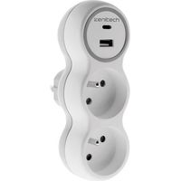 Biplite 16A + 2 chargeurs USB A et C blanc/gris - ZENITECH
