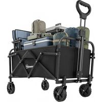 Carro de JardĂn Plegable con Ruedas Mango Ajustable Carga 68 kg para Campaña Compra 81x45x89 cm Negro