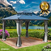 BRAST Pavillon Aluminium Pagode 3,5x3,5m Hellgrau inkl. Moskitonetz festes Dach wasserdicht stabil UV-Schutz