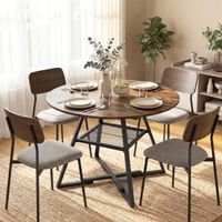 Table de salle à manger ronde pour 4 personnes avec étagère, structure en métal, pour salon, Ø100 x 76 cm, marron rustique