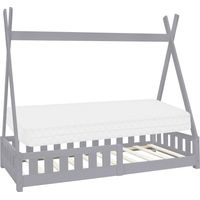 ML-Design Letto a Terra per Bambini Design Tipi 80 x 160 cm Grigio, in Legno di Pino Massiccio, con Sponde Protezione Anticaduta e Materasso Sfoderabile in Schiuma Fredda, Giroletto Montessori