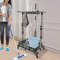 Halterung für Besen und Mopps Mobile Halterung für feuchte Mopps zur Befestigung am Boden Reinigungswagen mit Standfuß Aufbewahrung für Garten, Garage, Schulen, Krankenhäuser, Fabriken, Hotels, Immobi