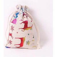 Lot de 10 sacs en lin avec cordon de serrage, motif étoiles, idéal pour Noël, motif flocon de neige et élan, 10 x 14 cm
