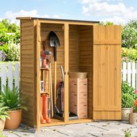 Abri de jardin en bois marron, rangement pour outils avec 2 étagères