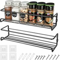 Porte Epices Cuisine Mural, 2PCS Support de Rangement pour Épices en Acier Inoxydable à 2 Niveaux Étagère Murale de Cuisine avec Adhésif et Vis, Parfait pour la Cuisine