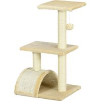 Arbre à chat 72 cm avec balles en peluche, poteaux en sisal, plateforme, griffoir intégré, structure multi-niveaux, adapté aux chats de taille moyenne, couleur crème