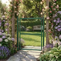 Portillon de Jardin en Acier Galvanisé, Portail Grillagé avec Serrure, pour Extérieur, Tube Rond, Vert