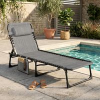 Transat inclinable pour bronzage, dossier ajustable 5 positions, repose-tête détachable, dimensions 189x58x30 cm, gris