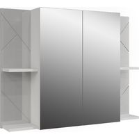 Mobile a specchio per il bagno Irma, Bianco/bianco lucido, 100 x 75 cm con 2 porte, Vicco