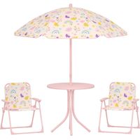 Conjunto Infantil de Jardín Plegable con 2 Sillas Mesa y Sombrilla Ajustable para Niños de 2 a 5 Años Rosa