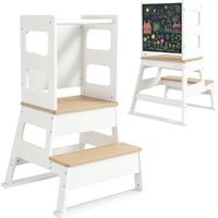 Torre de Aprendizaje para Niños de 3-6 Años con Pizarra y Barrera de Seguridad para Baño Cocina 55x52,5x87,5 cm Blanco
