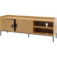 TV-Rack HHG-706, TV-Board Fernsehtisch Lowboard TV-Schrank Kommode, Melamin MDF 56x150x40cm natur