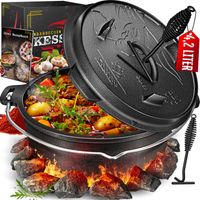 KESSER® Dutch Oven Set BBQ, Pentola in ghisa con manico per sollevare il coperchio e slot per termometro, Pentola per barbecue, Bollitore per gulasch, DO45P - 4,2 litros / Maceta con pies