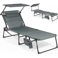 Homecall Klappstuhl 2-in-1 Sonnenliege mit Sonnendach klappbar, Strandliege, (mit Gesichtsausschnitt, Getränkehalter & Flaschenöffner, 1 St), Campingliege faltbar bis 180 kg, Gartenliege für Strand, P