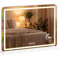 Miroir de maquillage lumineux 80 x 60 cm, miroir de coiffeuse LED à intensité variable, lumière RGB, 3 températures de couleur, blanc