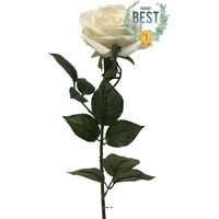 Rose factice Paris H64cm belle tête D9cm 12 feuilles tissu Crème -BEST - couleur: Crème