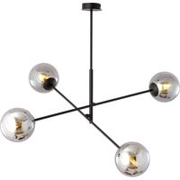 Lampadario 4 Luci Yama In Acciao Nero Con Bracci Regolabili E Vetro Fumè