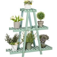 Pflanzenregal Mit 3 Stufen Blumenregal Für 6 Blumentöpfe, Pflanzentreppe Für Garten, Holz, Hellgrün, 76X26X76Cm