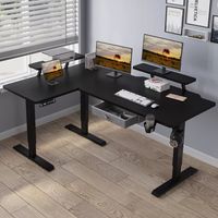 Bureau Assis-Debout Électrique Réglable en Hauteur en Forme de L de 160x70 cm,Et Commande De 4 Claviers Avec Fonction De Mémoire Automatique, Noire