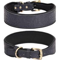 Collares de cuero para perros para pasear, acolchado suave, con relieve, para razas medianas y grandes, accesorios para el adiestramiento de mascotas, talla M (XL, negro).