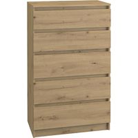 CDF Kommode Malwa M5 Farbe: Eiche Artisan Schrank für Dokumente, Kleinigkeiten Ideal für Wohnzimmer, Schlafzimmer, Kinderzimmer, Jugendzimmer und Büro 5 geräumige Schubladen