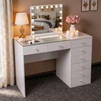 FENCHILIN Dressing table with LED lighting, adjustable brightness, 8 drawers, 120 x 81 x 55 cm, including a vanity mirror, white