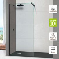 Pare douche fixe en verre trempé transparent ép 8mm anti calcaire, L.100H195 cm - profilé noir mat - Mont Blanc CC SUPERBAN