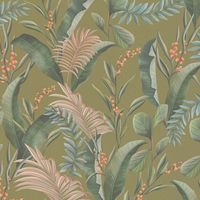 Flowers wallcovering wall Profhome 394363 hot embossed non-woven wallpaper slightly textured with floral ornaments matt green beige orange 5.33 m2