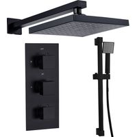 Square Twin Head Wall Concealed Thermostatic Shower Valve Set with Riser Kit - Black