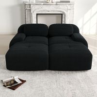 Sofá modular de esquina de pana negra, sin estructura, antideslizante y listo para usar