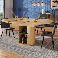 Esstisch ausziehbar, Esszimmertisch, Küchentisch, balkontisch, ausziehbare Tischplatte Runder Esstisch, ausziehbar zu oval, 118-158 cm, Platz für bis zu 6 Personen, Holzfarbe