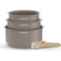 Set di 3 pentole - Adatte a tutti i piani cottura, incluso induzione - ARTHUR MARTIN - AM1122 - Ceramica - Ø 16-18-20 cm + manico removibile - Taupe