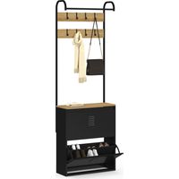 Idmarket – Vestiaire d'entrée meuble chaussures 2 portes en métal noir – Dimensions 60x23,5x180 cm – 8 patères amovibles – Espace pour 12 paires de chaussures