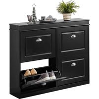 Sobuy – Meuble à chaussures 4 abattants FSR79SCH – Rangement noir effet bois – Dimensions L105 x P24 x H82 cm – Protection anti-renversement