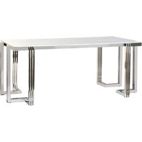 Table de salon verre effet marbre élégance contemporaine - Blanc marbré effet marbre argenté