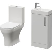 Napoli Cube Gloss Grey Pearl 400mm Single Door Vanity Unit and Jubilee Toilet Suite with Align Basin - 400mm - Chrome 160mm Handle
