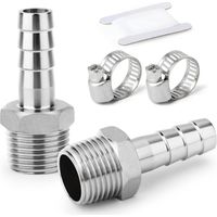 2 pièces raccords embout cannelé acier inox 304, 10 mm vers filetage mâle BSP 3/4", raccord compression eau, carburant, air - 3/4"M X 10MM(2PCS)