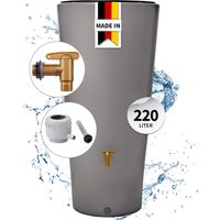 4rain VASO 2in1 Regentonnen Komplett-Set 220 Liter zinkgrau inkl. Kunststoff-Auslaufhahn und Fallrohranschluss