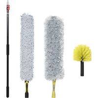 Kit Pulizia Asta Allungabile Spolverino Ragnatele Microfibra Ventilatore Soffitto Giallo Grigio
