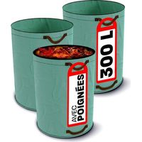 3 x 300-Liter-Gartenmüllsäcke – mit 4 reißfesten Griffen – faltbar – wiederverwendbar – robust – Abfallsäcke