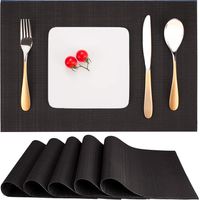 Tischsets, 6er-Set, waschbare Tischsets, hitzebeständig, rutschfest, gewebt, PVC-Vinyl, für Küchen-/Esstisch, 30 x 45 cm (schwarz)